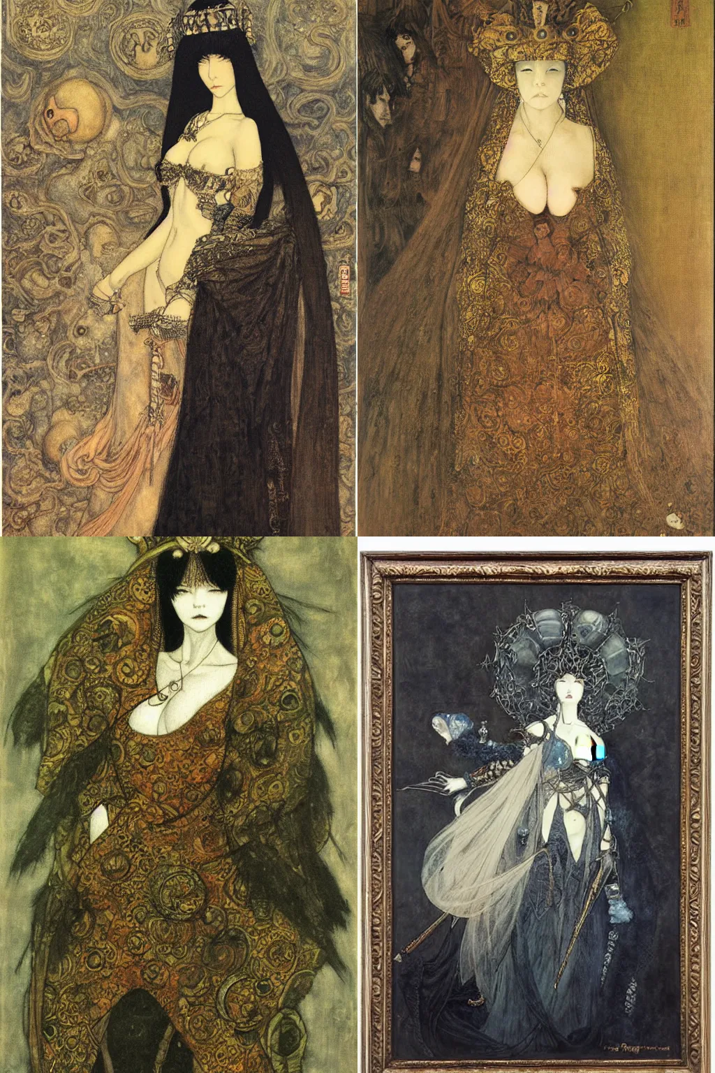 Prompt: portrait of the plague queen by Yoshitaka Amano, style of John Bauer, oil painting on canvas