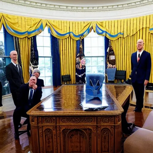 Image similar to jeff bezos as the president of the united states in the oval office