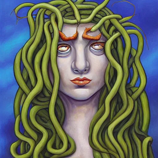 Prompt: medusa, painted by aaron jasinski