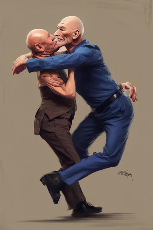 Prompt: patrick stewart dancing with a chimpanzee, animation pixar style, by magali villeneuve, artgerm, jeremy lipkin and michael garmash, rob rey and kentaro miura style, golden ratio, trending on art station