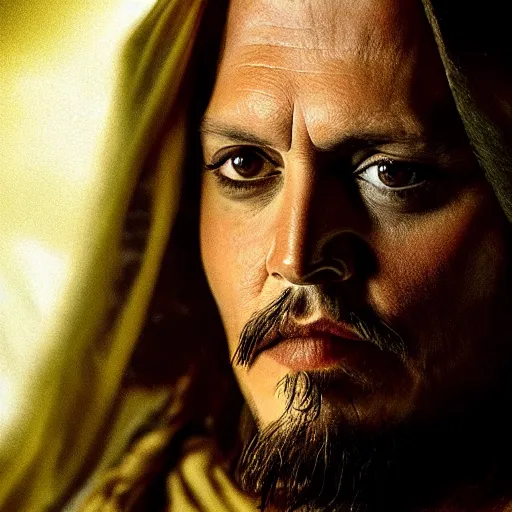 Image similar to stunning awe inspiring johnny depp as jesus christ, movie still 8 k hdr atmospheric lighting