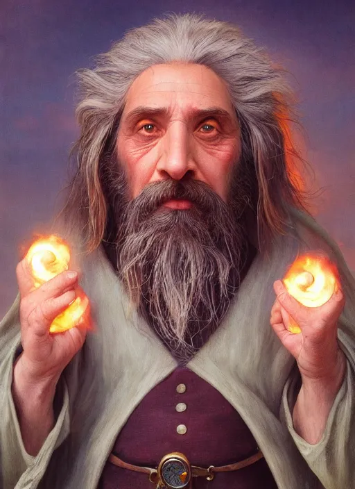 Image similar to a highly detailed and hyperrealistic airbrush painting of a hobbit mage with a big nose, trending on artstation, unreal 5, daz, hyperrealistic, pathfinder, d & d, rpg, roleplay, art by tristan eaton and artgerm and william adolphe bouguereau