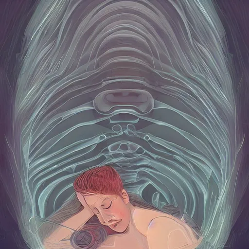 Prompt: looking into a sleeping person's dreams, digital art, sci - fi