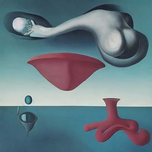 Image similar to “painterly depiction of the play Eugene Ionesco’s play ‘Naive Oculus’ by the painter Yves Tanguy”