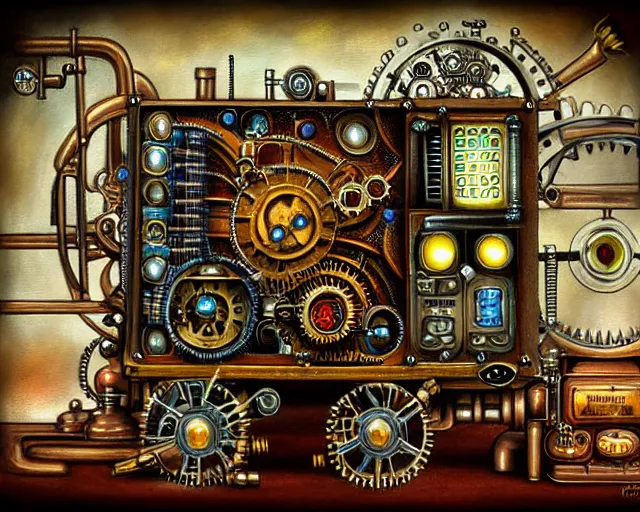 Image similar to steam punk mechanical computer, detailed painting