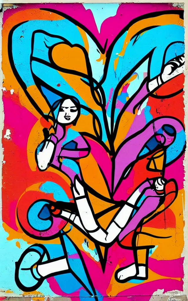 Prompt: colorful love caligraphic poster street art style by el seed, yazan halwani,