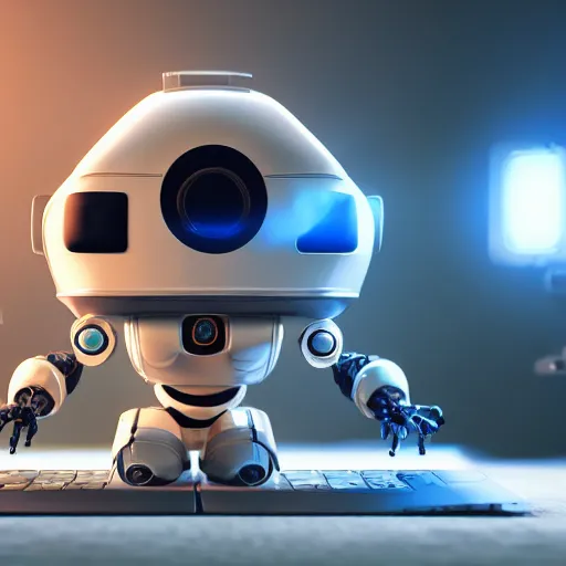 Prompt: toy robot typing on a computer, dslr, 8 k, octane beautifully detailed render, warm mood, cinematic lighting, detailed photo, masterpiece, volumetric lighting, ultra realistic, highly detailed, high quality, lossless, photorealistic