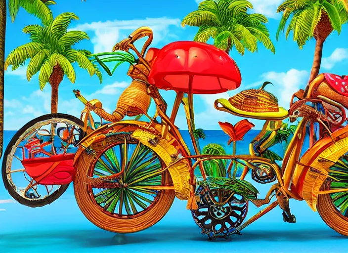 Prompt: 🌴🚲 🦧🐞, lowbrow, 3 - d highly detailed, in the style of, salvador dali,