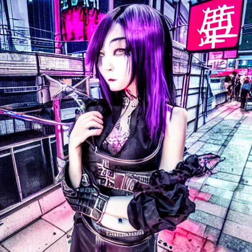 Prompt: gothic cyberpunk vampire in tokyo, vaporwave