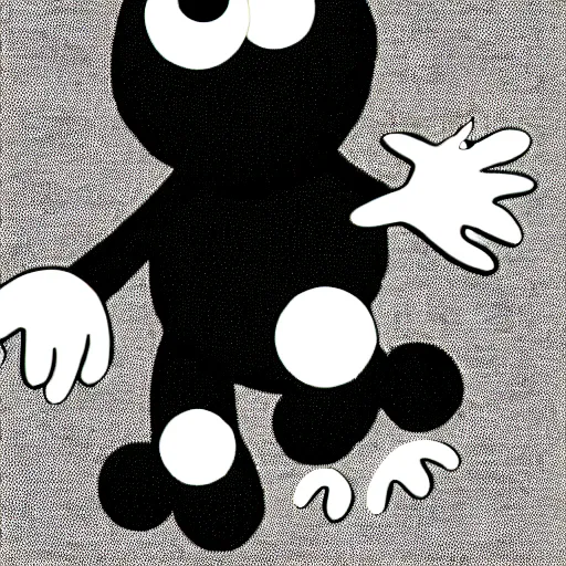 Image similar to book illustration of cookie monster with eight eyes, book illustration, monochromatic, white background, black and white image