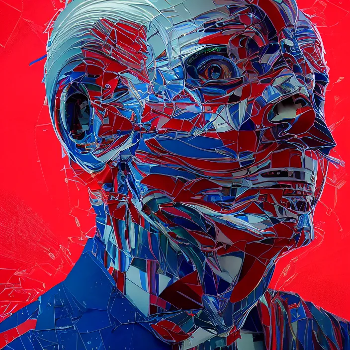 Image similar to PATRIOTIC portrait of joe biden as skeleton. burning distortions. intricate abstract. intricate artwork. by Tooth Wu, wlop, beeple, dan mumford. octane render, trending on artstation, greg rutkowski very coherent symmetrical artwork. cinematic, hyper realism, high detail, octane render, 8k, iridescent accents