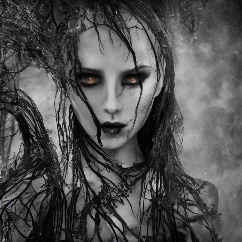 Image similar to stunning otherworldly Gothic goddess of beauty, dark and mysterious, atmospheric, ominous, eerie, cinematic, Epic, 8k, 4k, ultra detail, ultra realistic, rendered by awesomeness