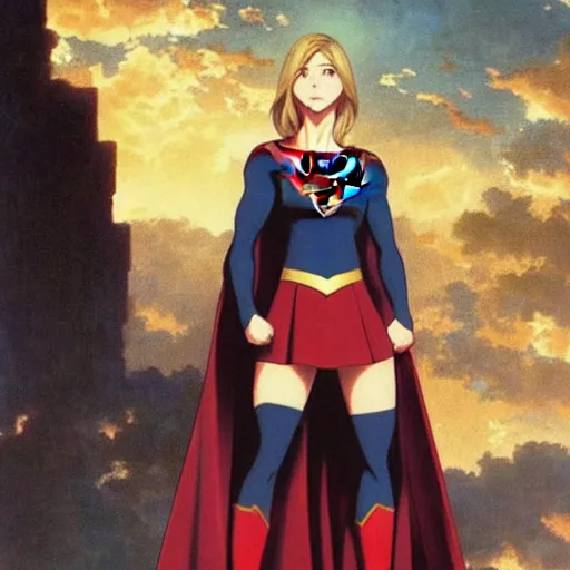 Image similar to “ supergirl, still from a 2 0 1 0 s anime, william - adolphe bouguereau ”