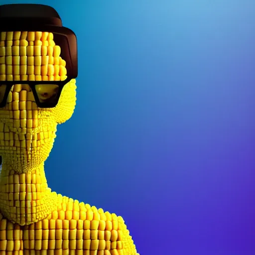 Prompt: Programmer made of corn staring at a computer monitor, face illuminated, hyperrealistic, artstation, 8k, concept art, very detailed, hd, digital painting, shadows, dimly lit, dramatic lighting