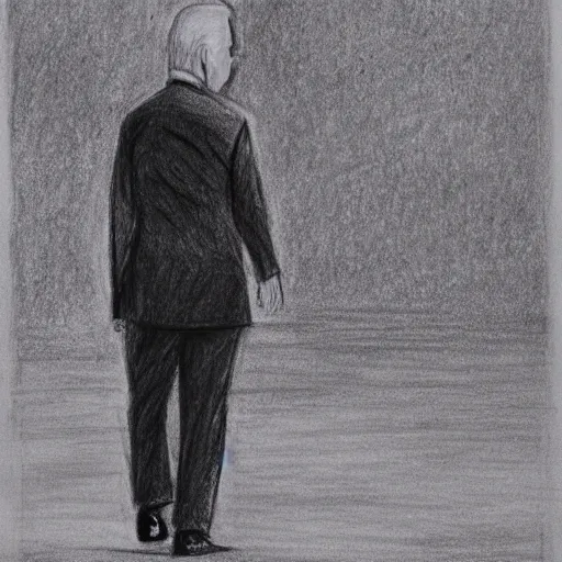 Image similar to drawing of Joe Biden , dressed in an alien costume , walking in the desert