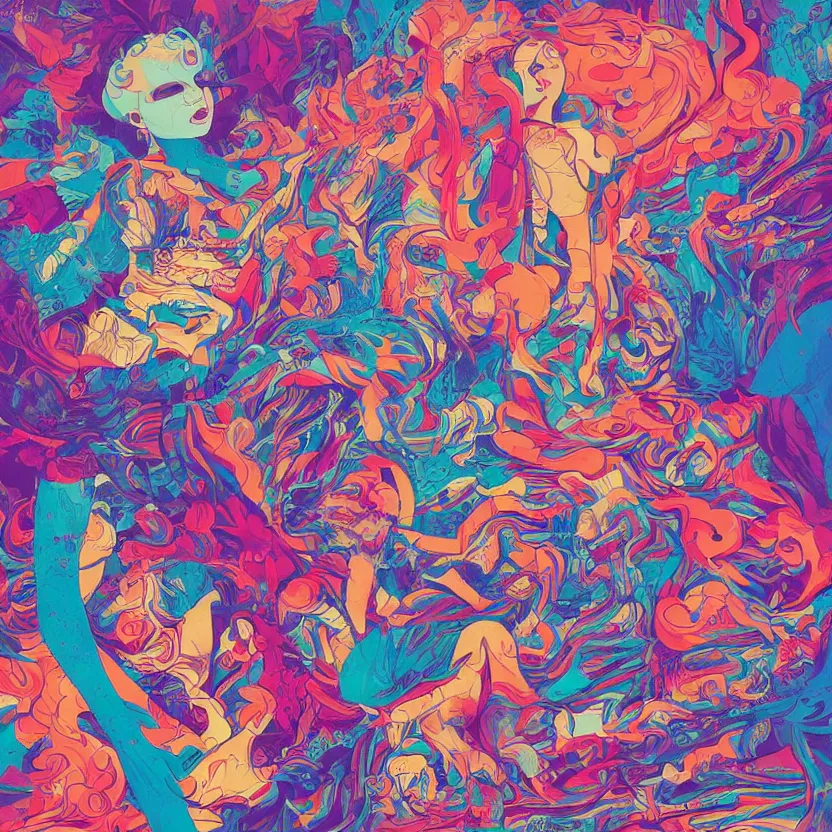 Prompt: album cover design in beautiful bright colors by james jean, gmunk and jonathan zawada