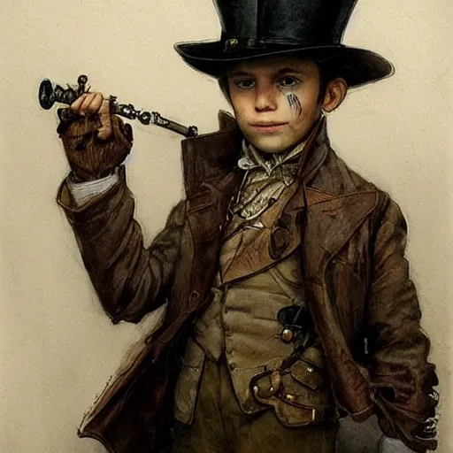 Image similar to by Jean-Baptiste Monge !!!!!!!!!!!!!!!!!!!!!!!!!!! (((((((((portrait of boy dressed as steampunk detective . muted colors.)))))))))