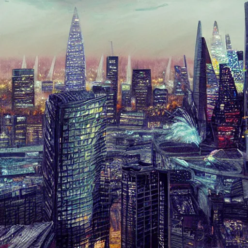 Prompt: london skyline, artstation, deviantart, highly detailed,, kanji, visual novel, calming