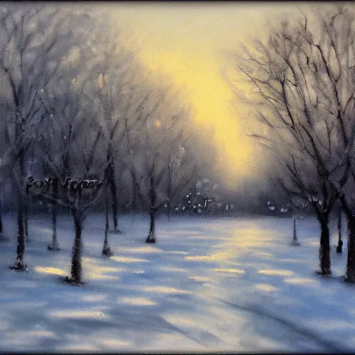 Prompt: winter in the city, by bob ross