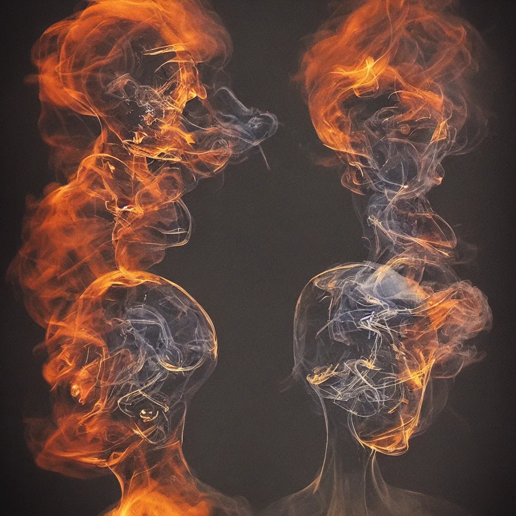 Prompt: my head is a smoke sphere. artwork, surrealist, metaphysical, metaphorical, ephemeral, atmospheric, symbolic art.