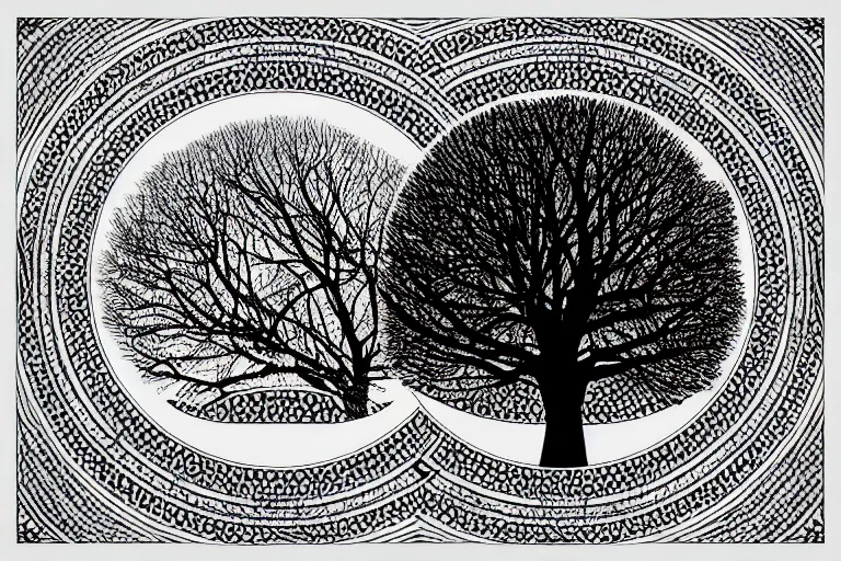Image similar to tree circle pattern, nature and humanity 8k artstation album cover nostalgia