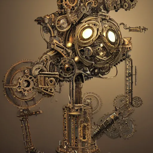 Image similar to A steam punk robotic bird with intricate gears and cogs, cybernetic scifi, deep depth of field, artstation, 8K, highly coherent, enigmatic, Volumetric dynamic lighting, by Lulu Chen and Alexis Franklin