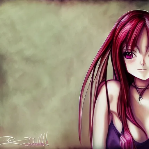 Image similar to realistic painting of Lucy from the anime Elfenlied in the style of RossDraws