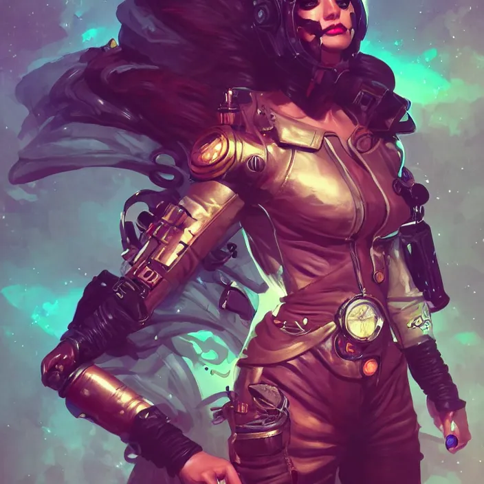 Prompt: a portrait of a space pirate, neon, retro, steampunk, smooth, sharp focus, artstation, concept art by artgerm and Mucha and sky sewa