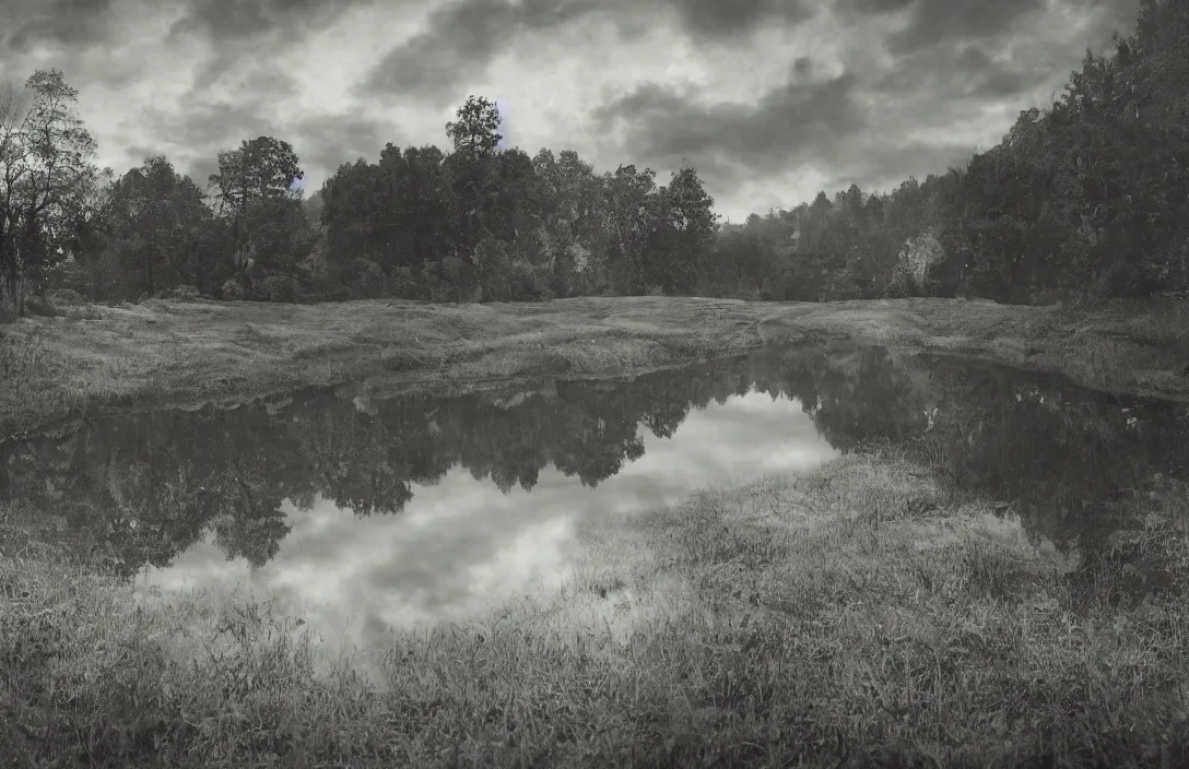 Image similar to reflection of the hills actually impossible intact flawless ambrotype from 4 k criterion collection remastered cinematography gory horror film, ominous lighting, evil theme wow photo realistic postprocessing illusion of depth render by gregory crewdson royal garden design by andre le notre