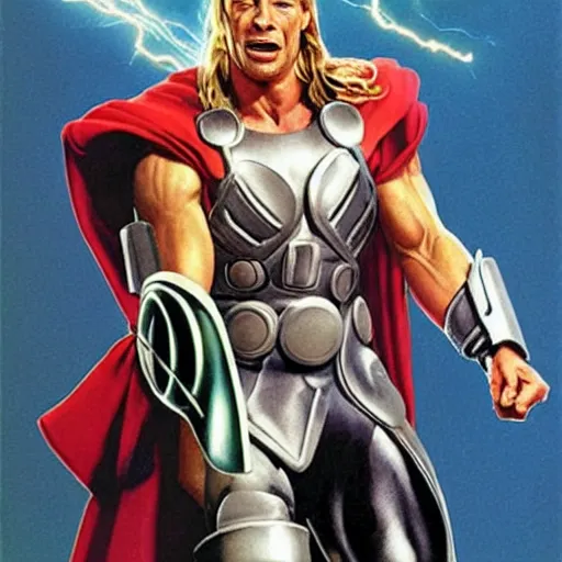 Image similar to jim varney as thor, painted by alex ross