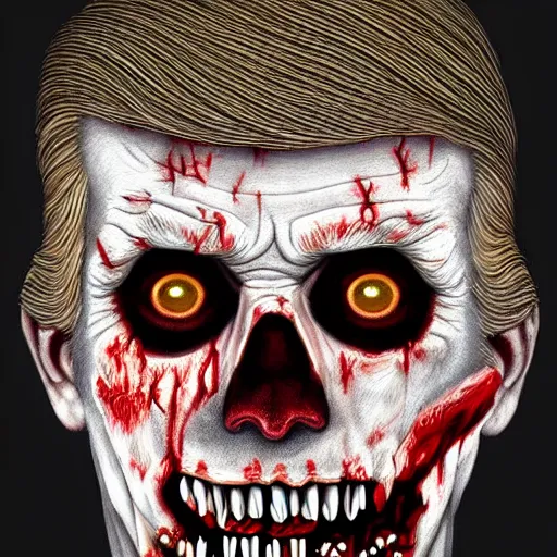Prompt: head portrait of donald j. trump as a zombie with white eyes, 7 days to die zombie, delicate brush strokes, fine art, award winning, subtle colors, intricate, elegant, sharp focus, cinematic lighting, digital painting, 8 k concept art, art by michael hussar, art by brom, art by z. w. gu, 8 k