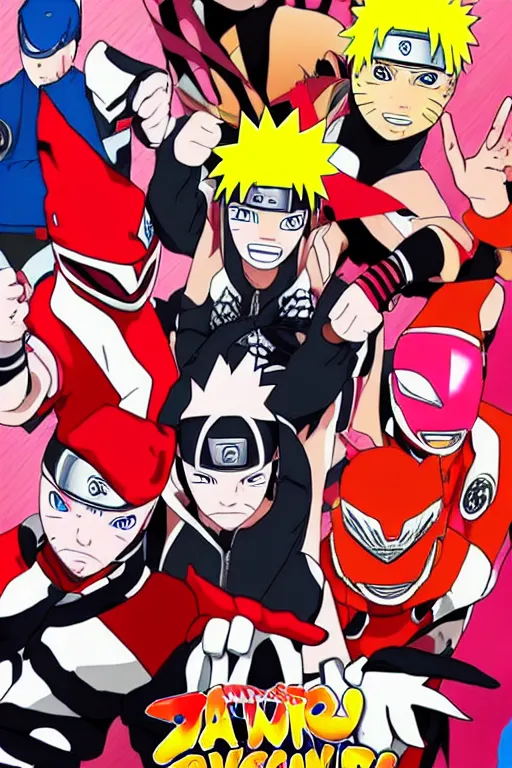 Prompt: naruto versus power rangers