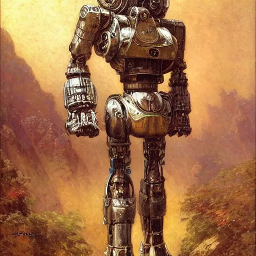 Image similar to highley detailed potrait of a mecha robot gorilla, painting by gaston bussiere, craig mullins, j. c. leyendecker, lights, art by ernst haeckel, john william godward, hammershøi,