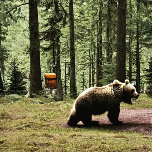 Image similar to a bear chasing a camper in the forest