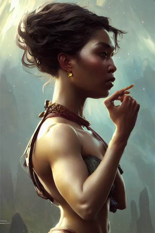 Image similar to lizzo profile picture by Greg Rutkowski, dynamic pose, matte painting, intricate, fantasy concept art, elegant, by Stanley Artgerm Lau, WLOP, golden ratio, thomas kindkade, alphonse mucha, loish, norman Rockwell,