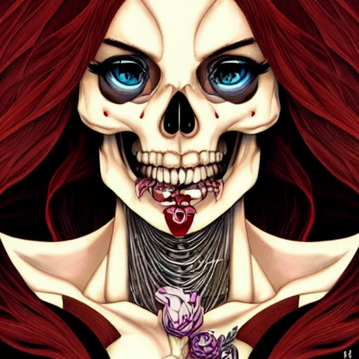 Prompt: anime manga skull portrait young woman skeleton, jessica rabbit, intricate, elegant, highly detailed, digital art, ffffound, art by JC Leyendecker and sachin teng