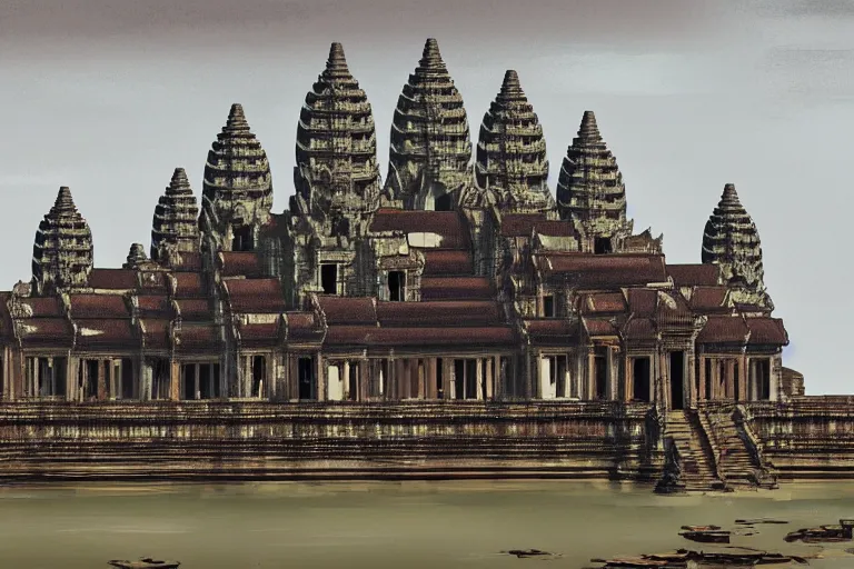 Image similar to angkor wat in the middle of a busy town, concept art, digital painting, artstation