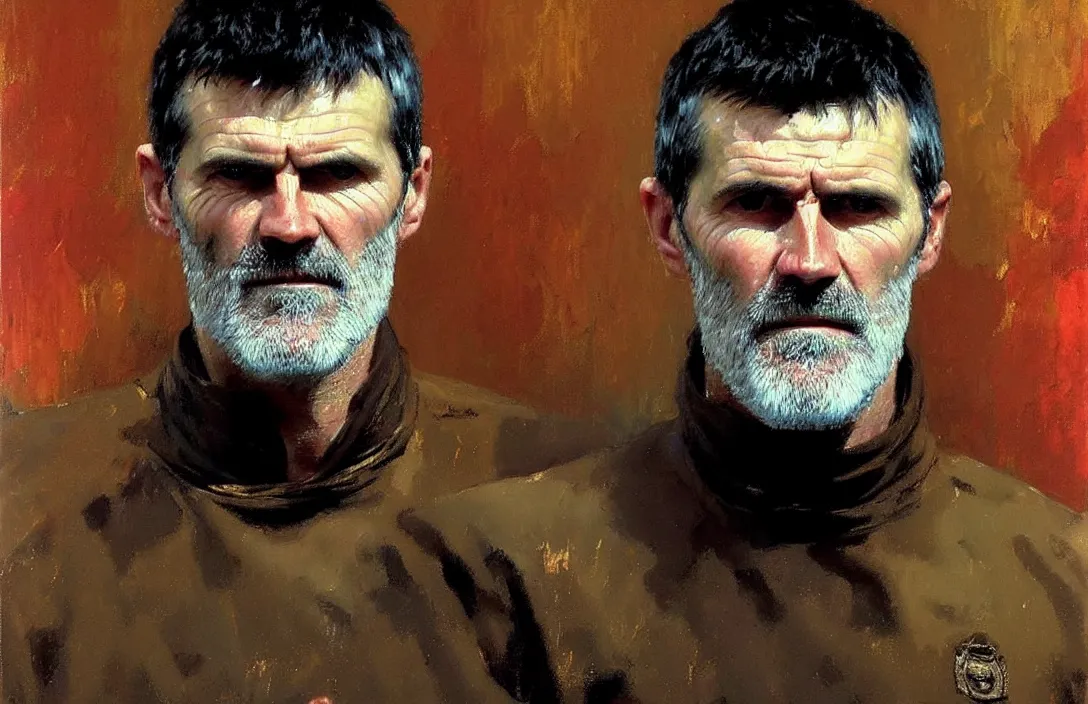 Image similar to portrait of roy keane!!!!!!!!!!!!!!!!!!!!!!!!!!!, detailed face, detailed painting, epic lighting, by ilya repin, phil hale and kent williams