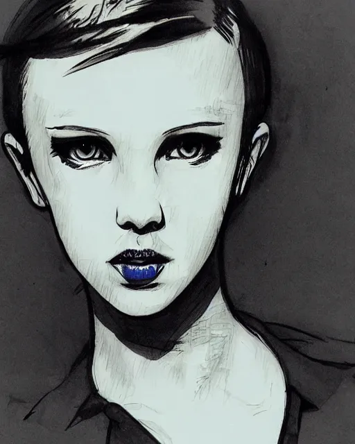 Image similar to pen sketch of millie bobby brown with short hair by yoji shinkawa