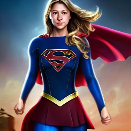 Image similar to Melissa Benoist as Supergirl by Stanley Artgerm Lau, WLOP, Rossdraws, Frank Frazetta, Andrei Riabovitchev, Marc Simonetti, trending on artstation.