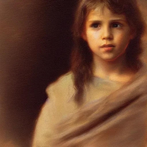 Prompt: 5 year old cleanshaven jesus, matte painting, beautiful portrait, innocent, young, Jean-Joseph Benjamin-Constant