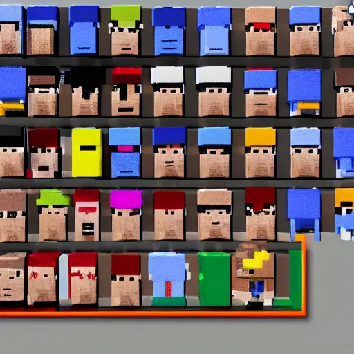 Prompt: donald trump bust artwork made from minecraft blocks, in game screenshot