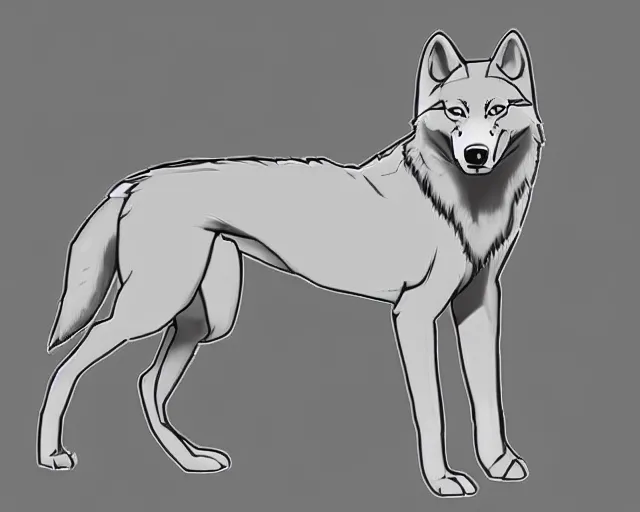 Prompt: professional digital art of a full-body outline of a wolf, very simple, no color, high quality, HD, 8K,