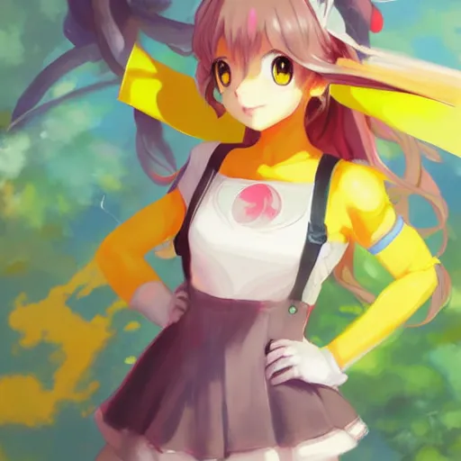 Image similar to professional painted portrait of Pikachu as an anime girl by Stanley Artgerm Lau, WLOP, Rossdraws, James Jean, Andrei Riabovitchev, Marc Simonetti, and Sakimichan, trending on artstation