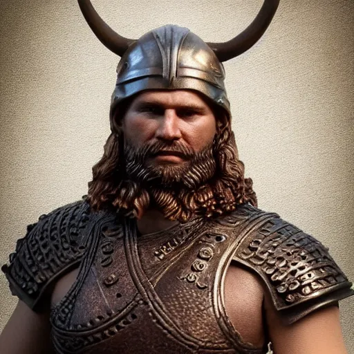 Image similar to of a 3d clay model of a viking from valhalla, wearing the horned helmet ultra fine detail, hair strands, ultra high resolution, fine texture detail, miniature painting techniques, perfect proportions, marvel cinematic universe, eric bana