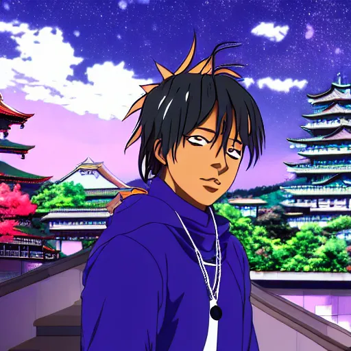 Prompt: Juice WRLD in a Japan anime 4k detail