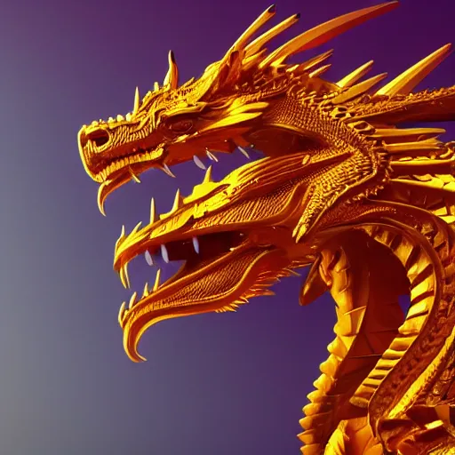 Image similar to a majestic golden dragon, hd, 4k, trending on artstation, award winning, 8k, 4k, 4k, 4k, very very very detailed, high quality lowpoly art