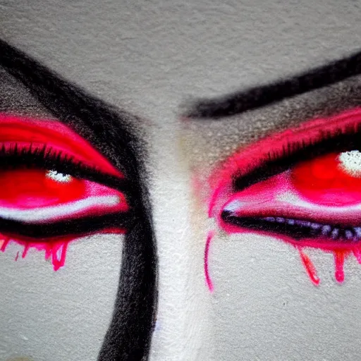 Prompt: a woman graffiti drawn on a white wall with a red felt - tip pen. a woman's eyes are made up of compound eyes.