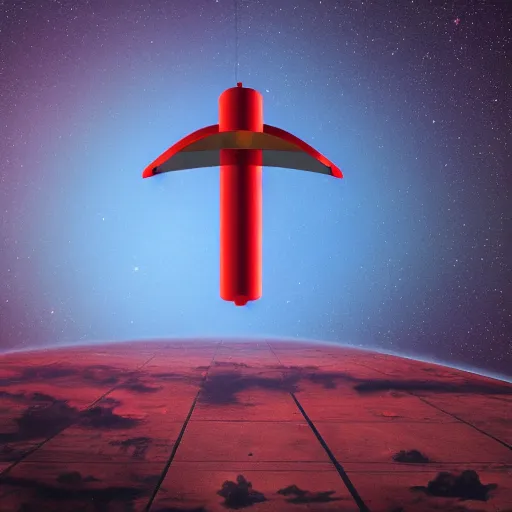 Image similar to Red-Square-Shaped UFO Spaceship Above a Man standing