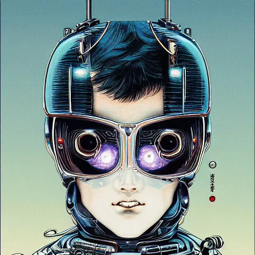 Image similar to portrait closeup of robotic kid, symmetrical, by yoichi hatakenaka, masamune shirow, josan gonzales and dan mumford, ayami kojima, takato yamamoto, barclay shaw, karol bak, yukito kishiro